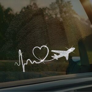 Bling Heartbeat Airplane Vinyl Decal #144